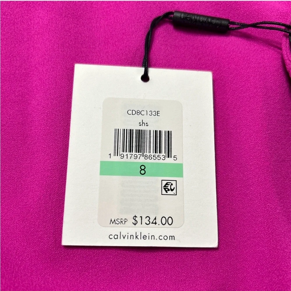 CALVIN KLEIN Fuchsia Long Sleeve Midi Dress 8,Back Zipper Round Neck NWT